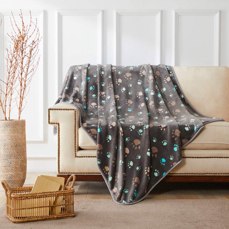 Allisandro Super Soft and Premium Fuzzy Flannel Fleece Pet Dog Blanket, The Cute Print Design Washable Fluffy Blanket for Puppy Cat Kitten Indoor Outdoor, Grey, 32 x 24 Inches - Image 5